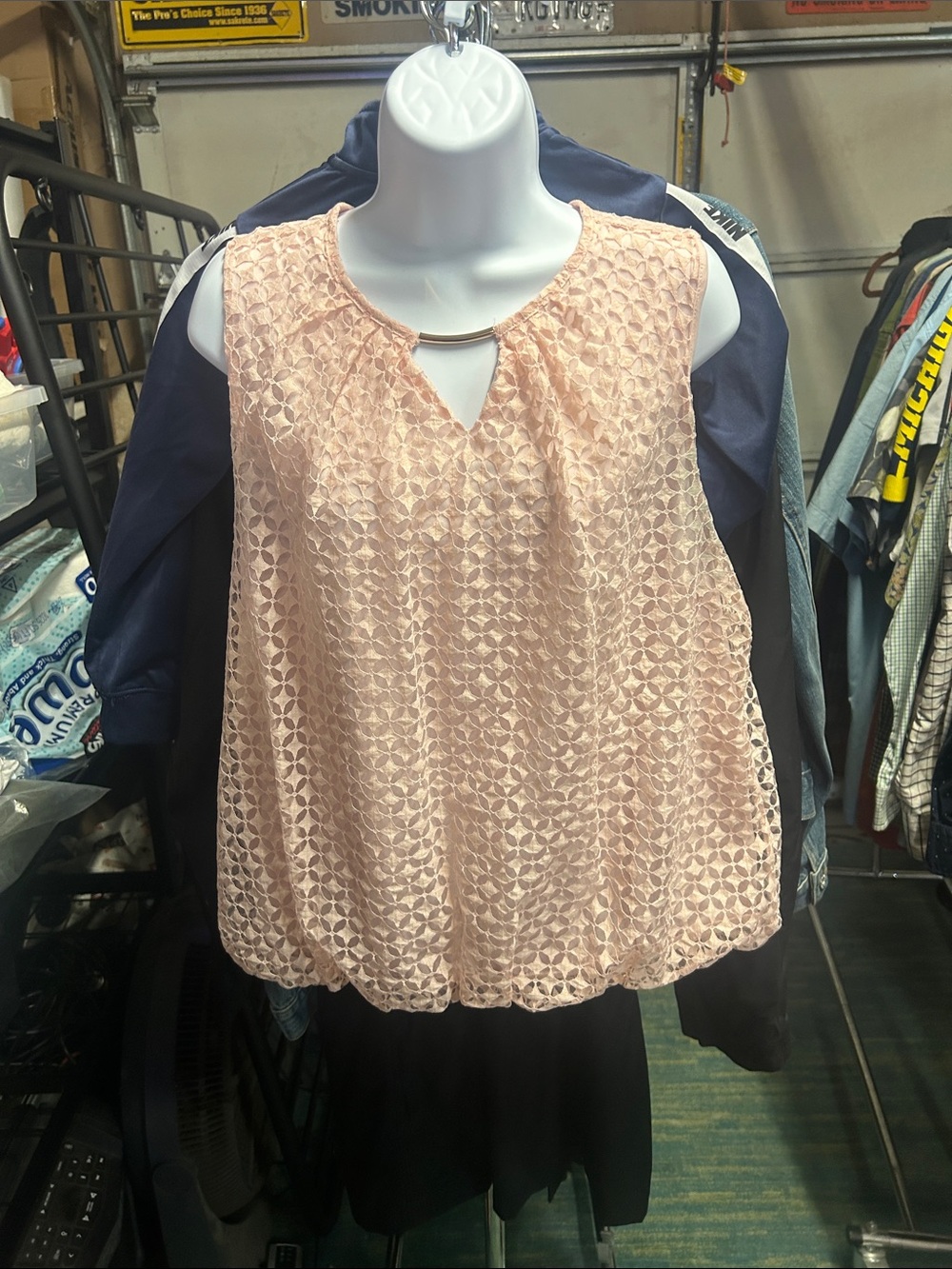 Liz Claiborne Blush Pink Lace-Texture Sleeveless Camisole with Metal Accent